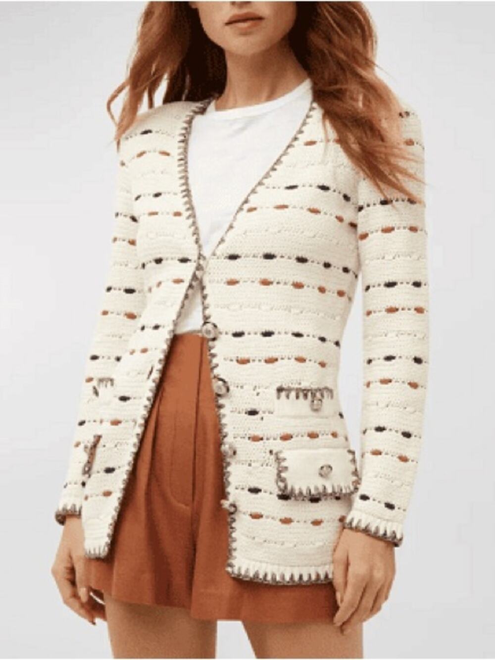 Veronica Beard Ceriani Knit Sweater  Cardigan Blazer Cream Multicolor Size S